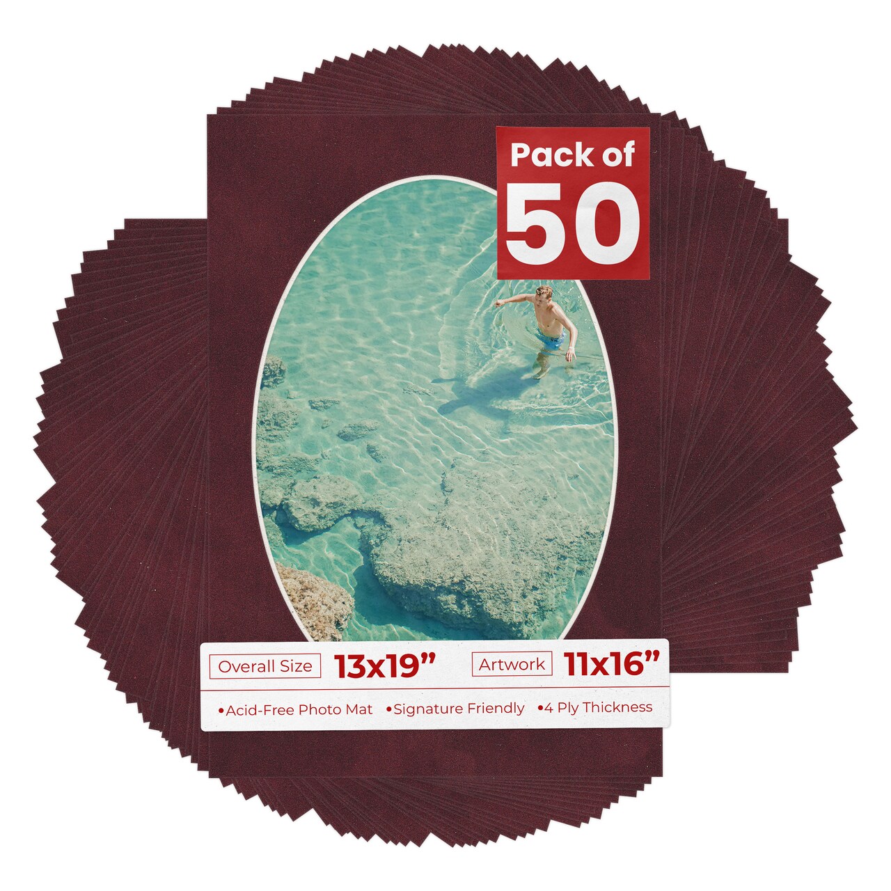 Dark Red Suede Mat Board for 13x19 Frames - Oval Opening for 11x16 Photos